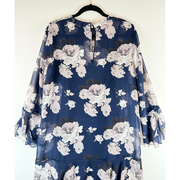 Theory Women Dress Blue Marah Distressed Floral Chiffon Mini A Line Boho Size 10 - Picture 7 of 9
